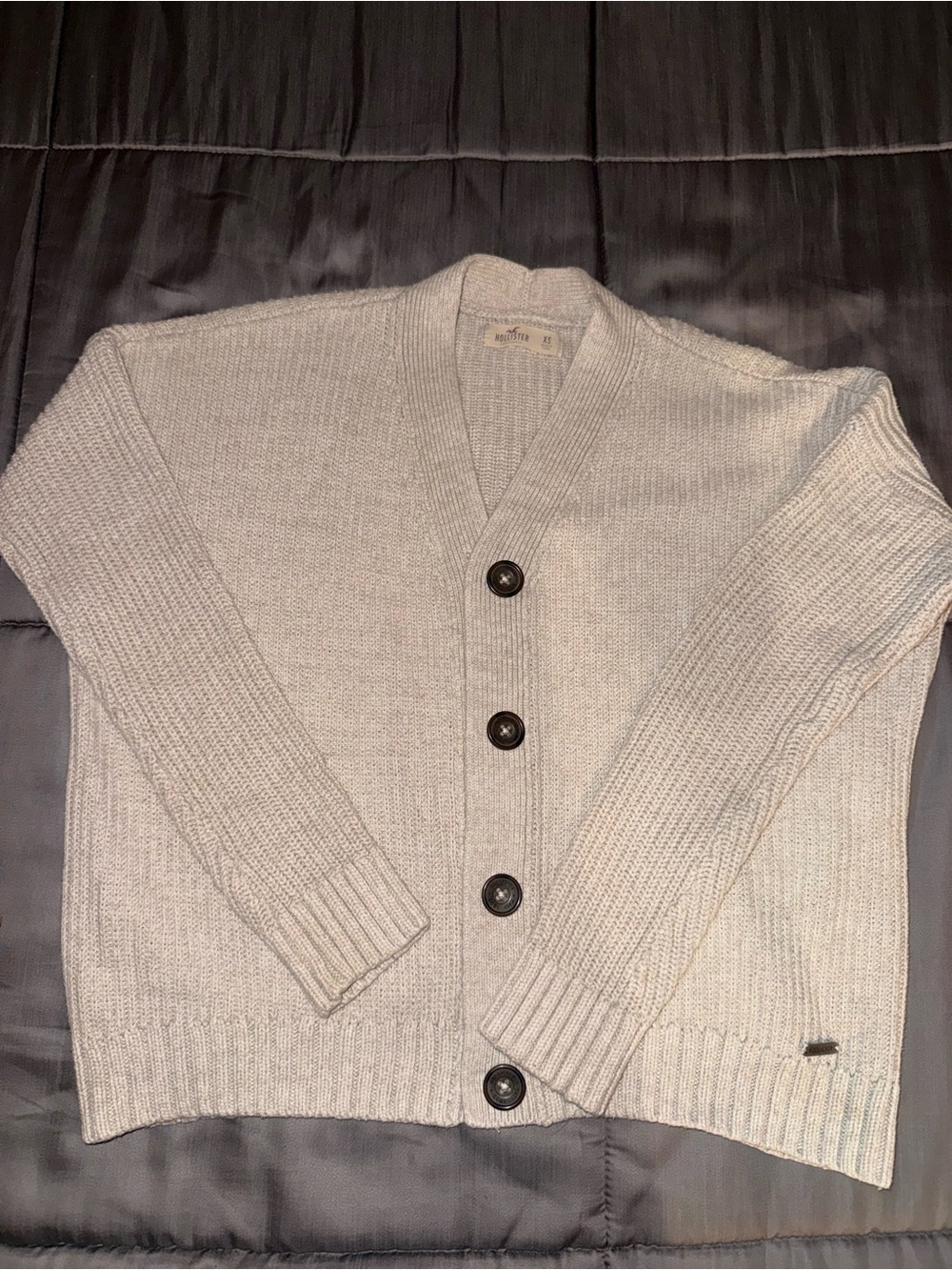 Hollister Cream Rib-Knit Button Cardigan Sweater size x-small
